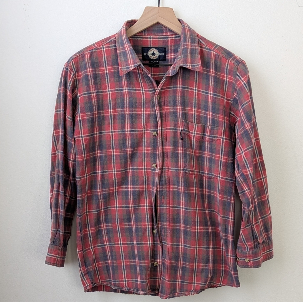 ❤️ Vintage Converse Women's Size L Flannel Button Down Shirt 100% Cotton